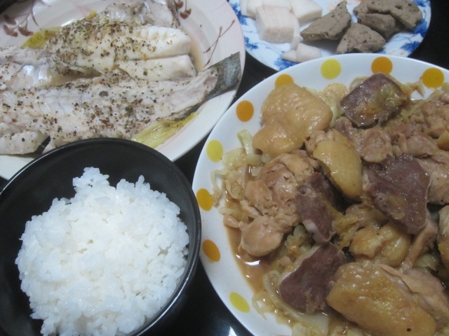 IMG 0016 - ヒラメの酒蒸しと豚タン＆鶏モノ肉のキャベツ炒め