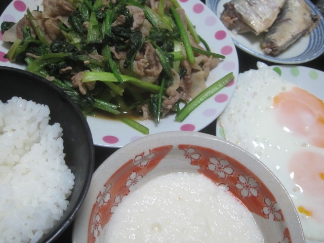 IMG 0005 - 小松菜と豚肉の炒め物にオイルサーディンとネバリスター