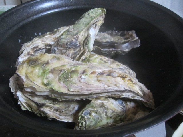 IMG 2217 - 知内産の殻ごとな牡蠣を鍋で酒蒸しにした
