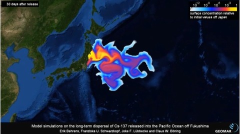 福島原発による海洋汚染予測図